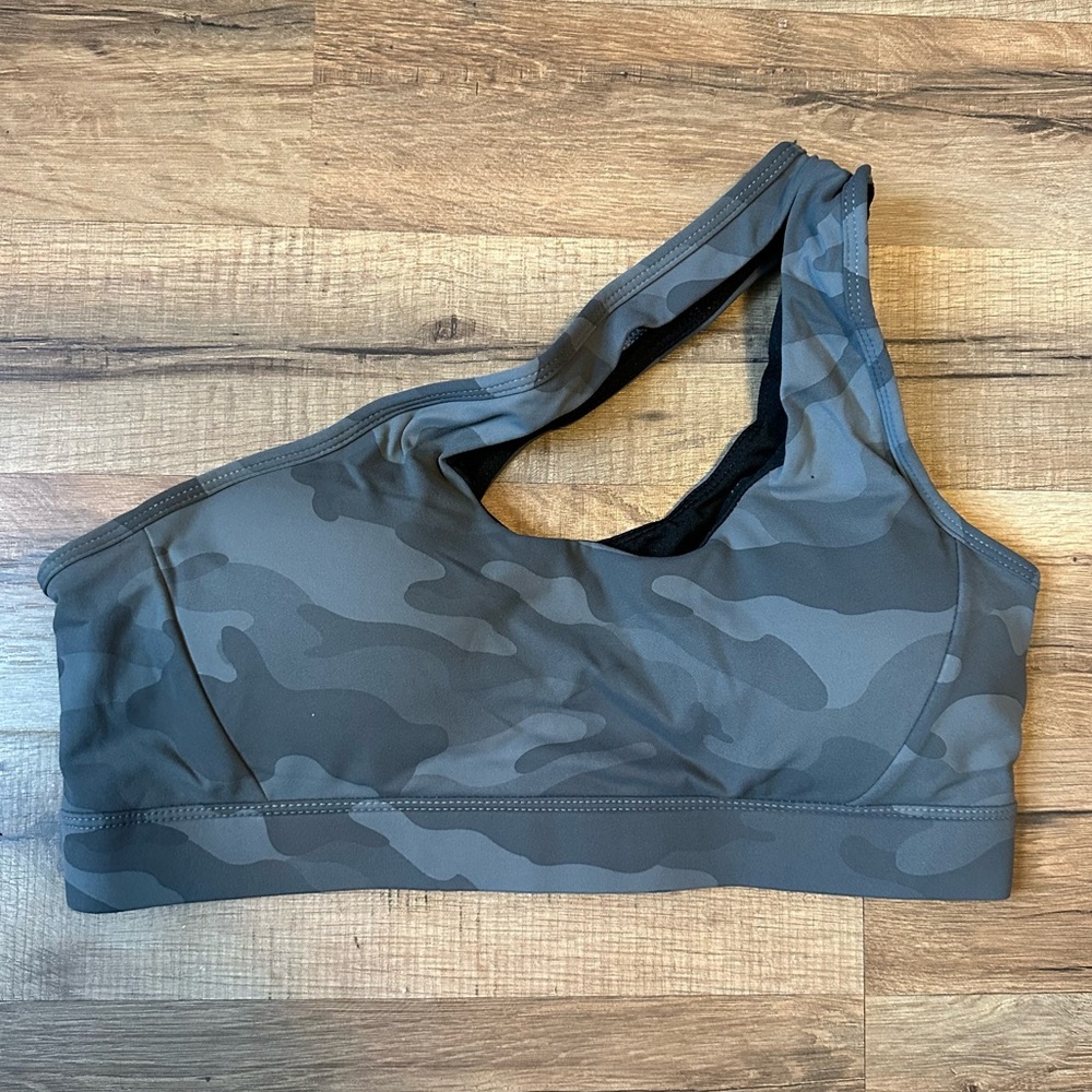 One Shoulder Camo Sports Bra removable padding